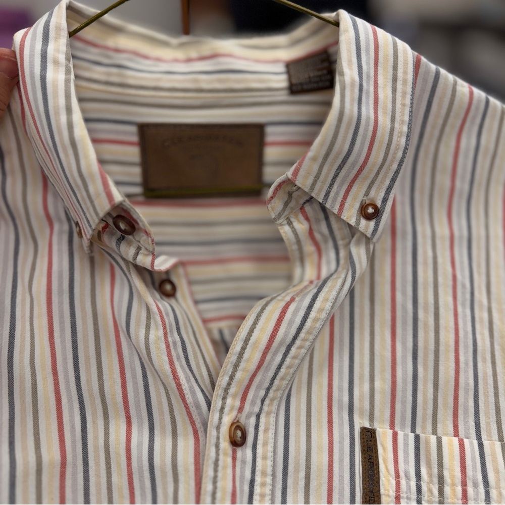 Clearwater Mens Striped Button Down Shirt Long Sleeve Casual Cotton XL‎